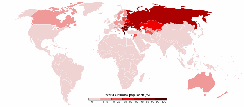 Процентное соотношение православия среди верующих по странам