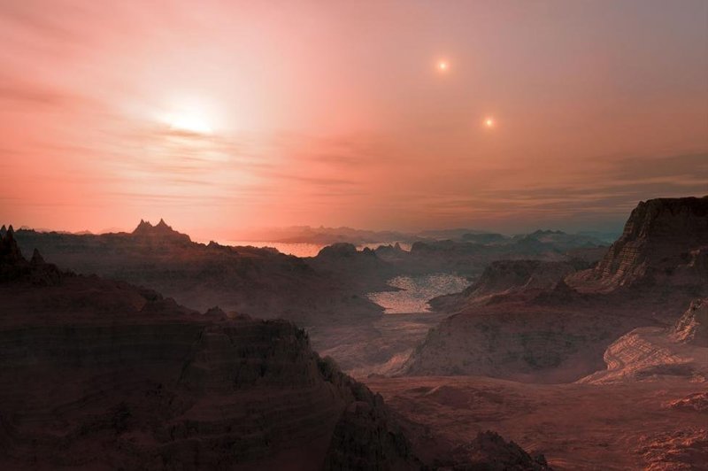Закат на супер-земле Gliese 667 Cc. По оценкам ученым только во Млечном пути есть 10 миллиардов подобных миров, вращающихся вокруг красных карликов