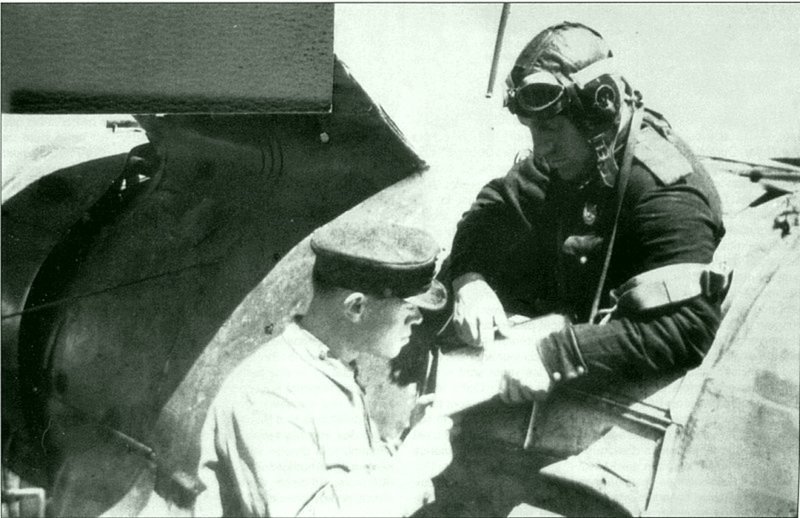 Лейтенант В.П. Новоядарский в своем самолете И-153 «Чайка». Время съемки: 1943.