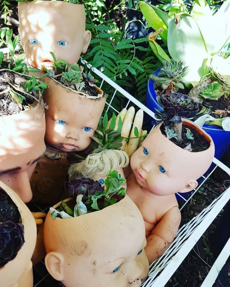 Напугай соседей - посади растения в голове куклы-младенца