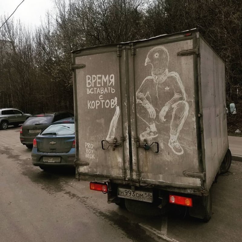 Рисунки Никиты Голубева на грязных автомобилях