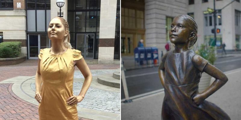 Девушка превратилась в скульптуру, чтобы её взяли на работу