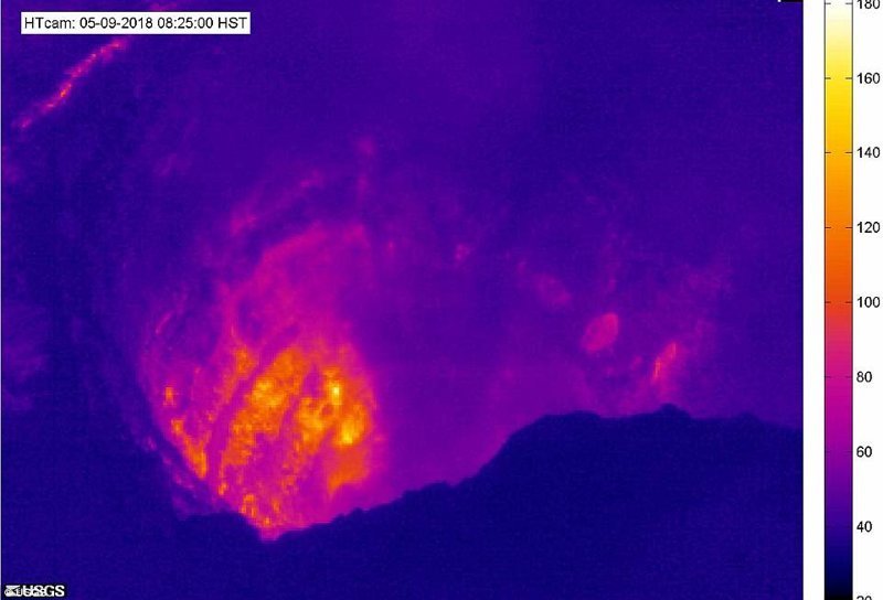 Кратер вулкана - тепловое изображение, показывающее картину распределения температурных полей