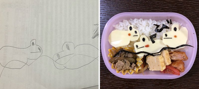 Японский папа превращает рисунки дочери в настоящие обеды
