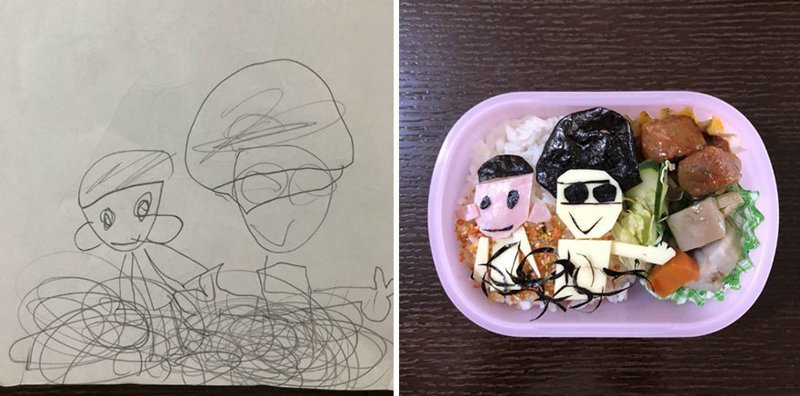 Японский папа превращает рисунки дочери в настоящие обеды