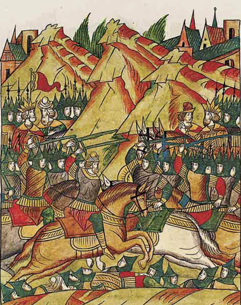 Существует множество картин, миниатюр и гравюр, посвящённых Косову полю. Это, например, часть миниатюры из Лицевого Летописного Свода Ивана Грозного (1560−70гг.) 