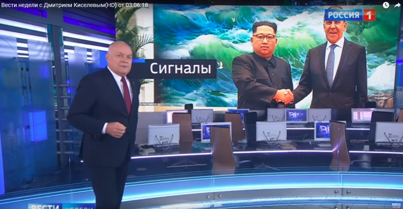 Скриншот "Вести недели" с улыбающимся Ким Чен Ыном
