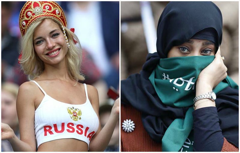 В сети сравнили футбольных фанаток России и Саудовской Аравии