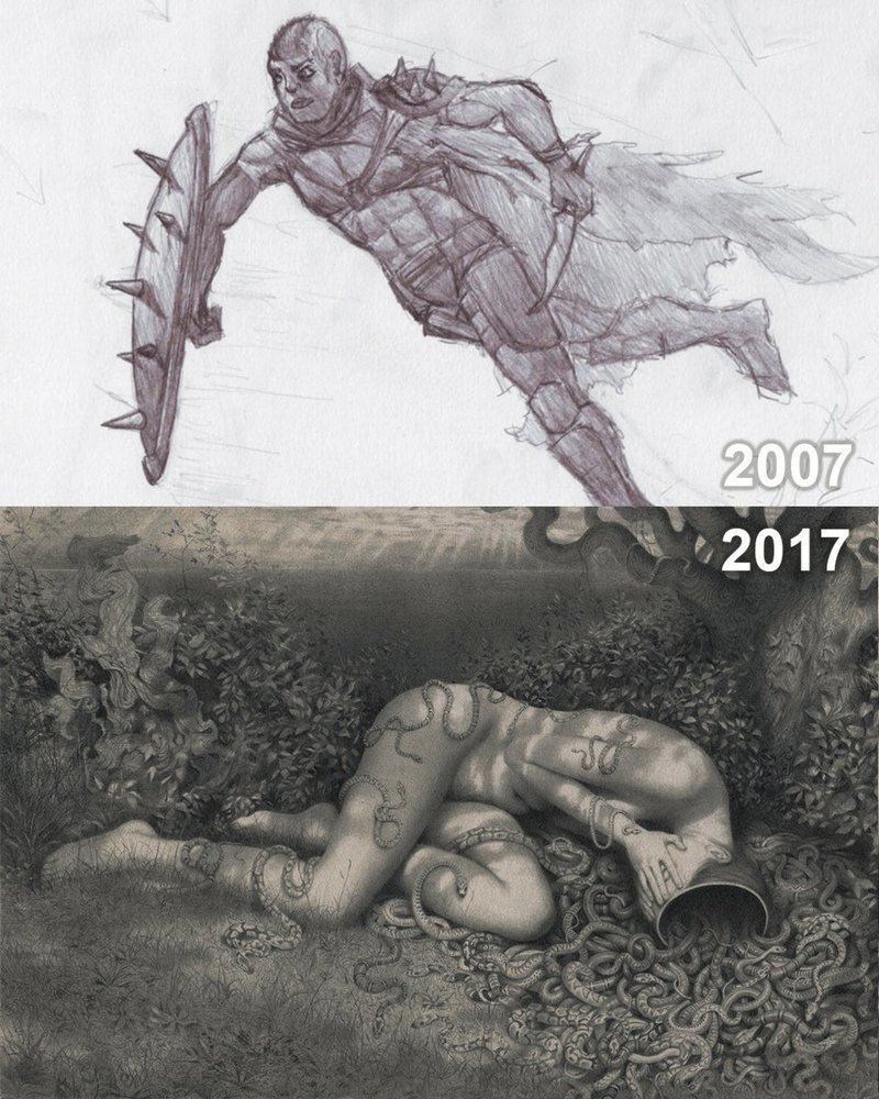 Эволюция рисунка: художник продемонстрировал свои работы - от корявых зарисовок до сюрреализма