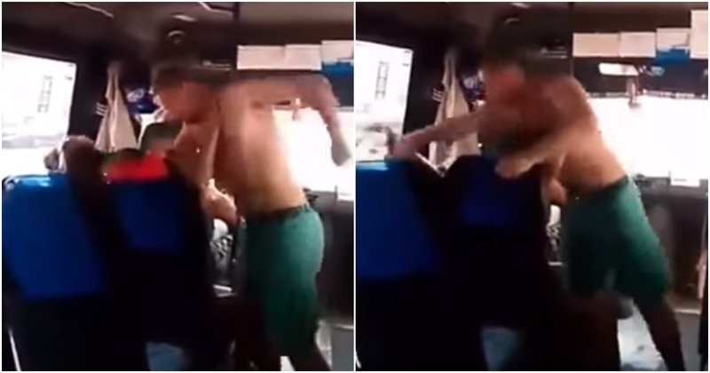 Пьяный неадекват избил женщину и сидевшего рядом с ней мужчину на глазах пассажиров маршрутки