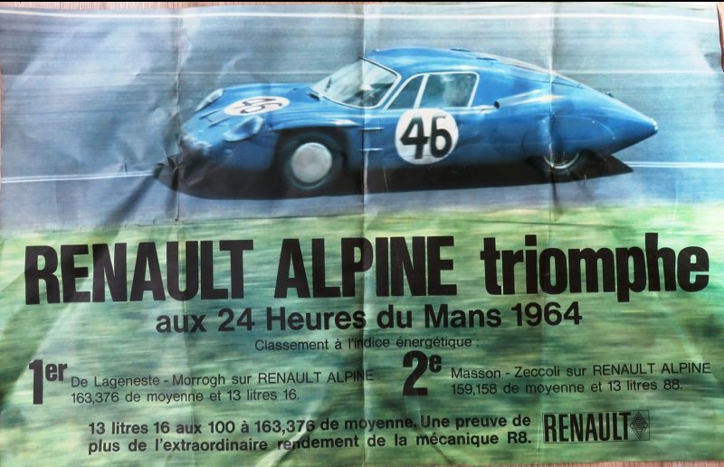 А плакат, в идеальном состоянии 1964 года, с Renault Alpine за 250 Евро.