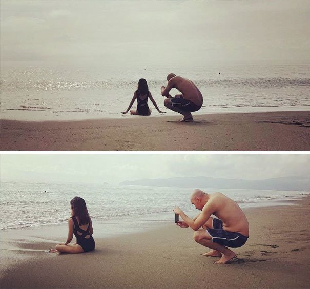 В сети делятся снимками мужчин, вынужденных быть фотографами своих девушек