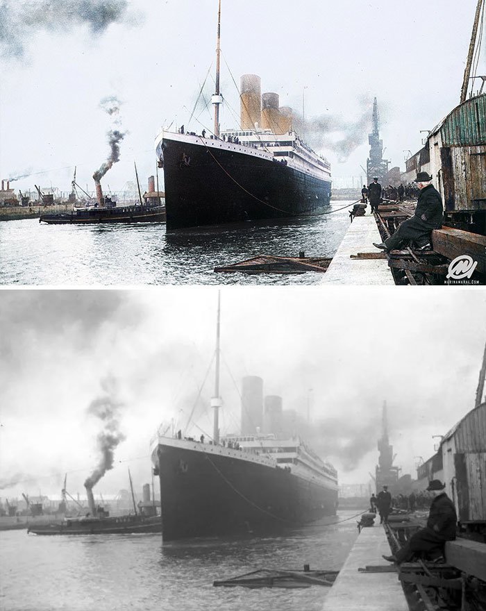 "Титаник" готовится покинуть порт, 1912 год