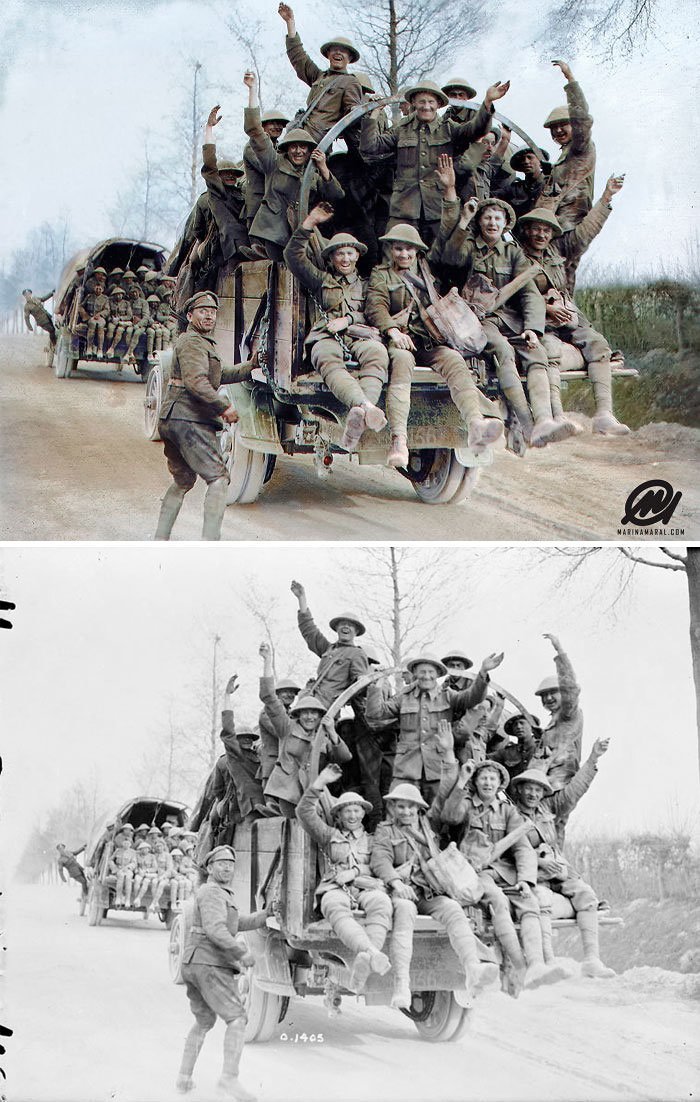 Канадские солдаты после битвы при Вими, апрель 1917 года