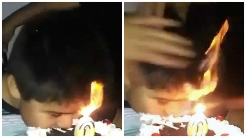 Видео: ребенок решил откусить от торта не задув свечку