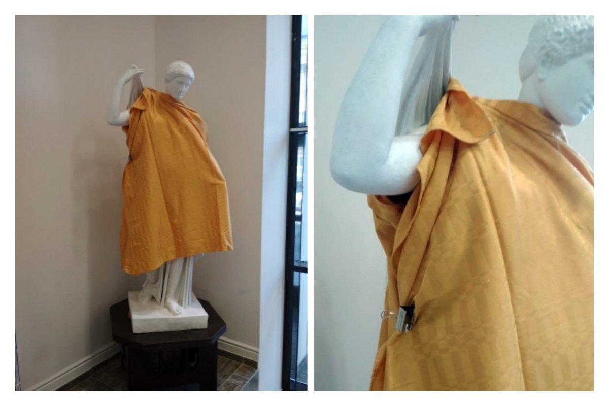 К визиту делегации РПЦ в новосибирском вузе прикрыли голые статуи Smart Urban, ynews, НГУАДИ, новосибирск, рпц, статуи