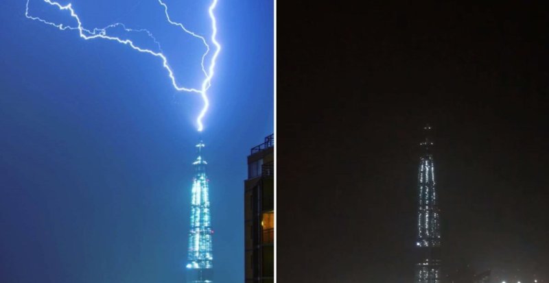 Удар молнии в самое высокое здание Европы попал на видео