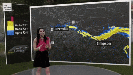 Возможный уровень воды при надвигающемся урагане «Флоренс» наглядно