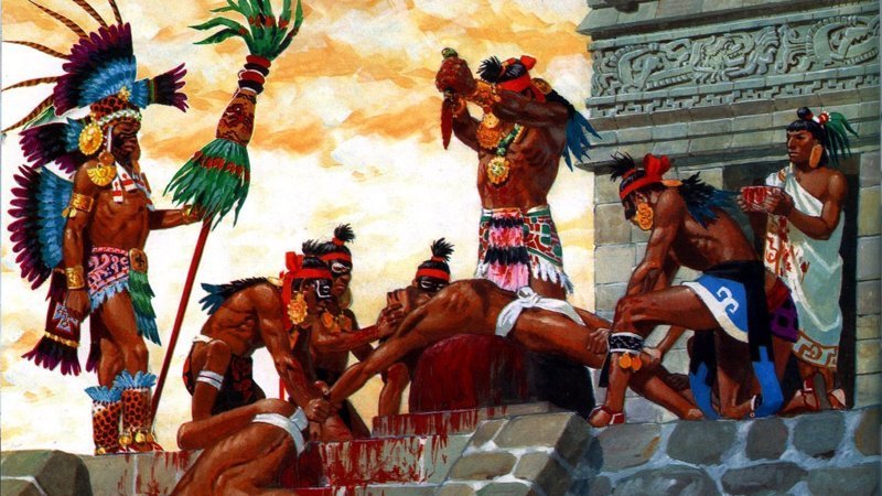 Во время строительства главного храма в Теночтитлане, Ацтеки, в течение 4 дней принесли в жертву богам 84000 человек