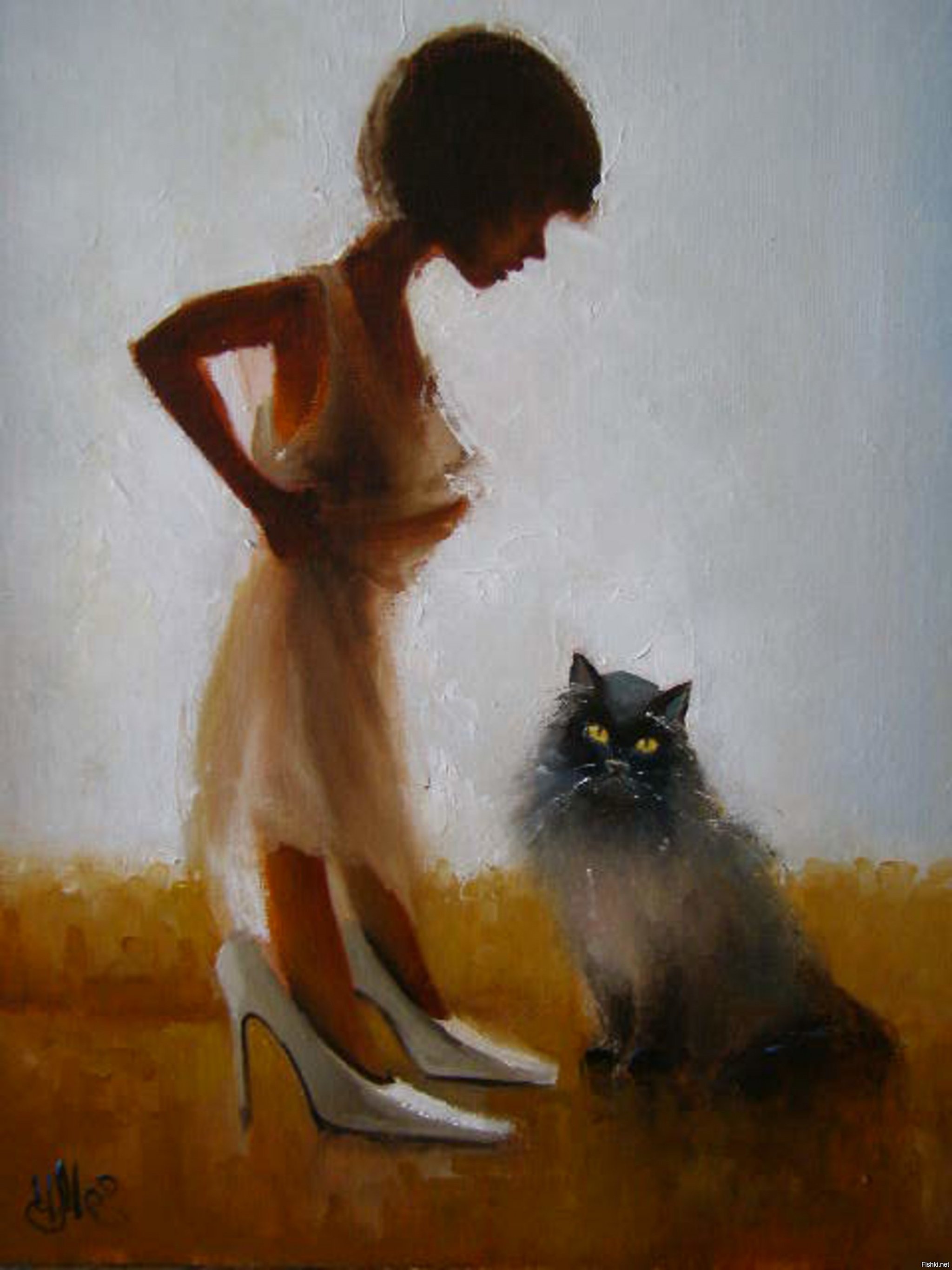 Девушка с котом картина