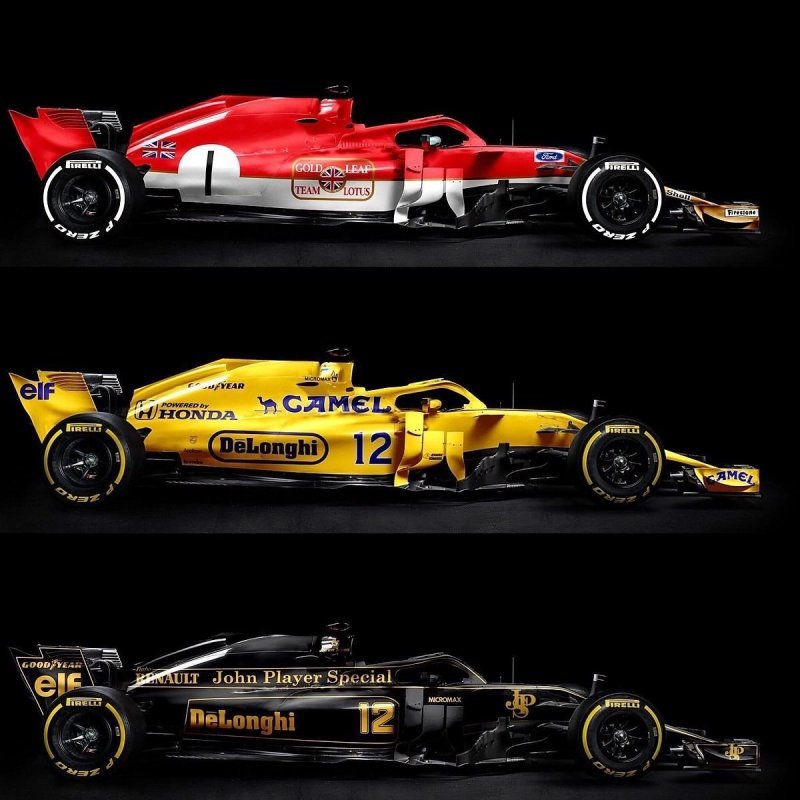 Примерно вот так в знаменитых табачных цветах Lotus прошлых лет могли выглядеть современные автомобили F1. Какой вариант лучший? Все хороши, но чемпион, по-моему, очевиден…