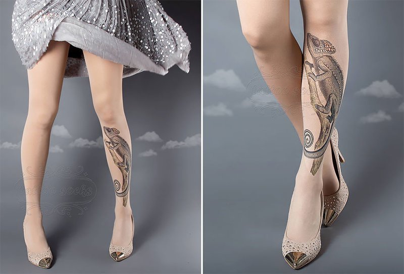 Без игл и красок: колготки с имитацией татуировки