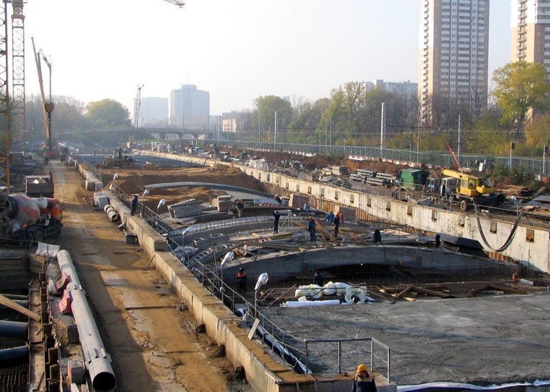 Строительство станции метро «Славянский Бульвар». Москва, 2007, ЗАО