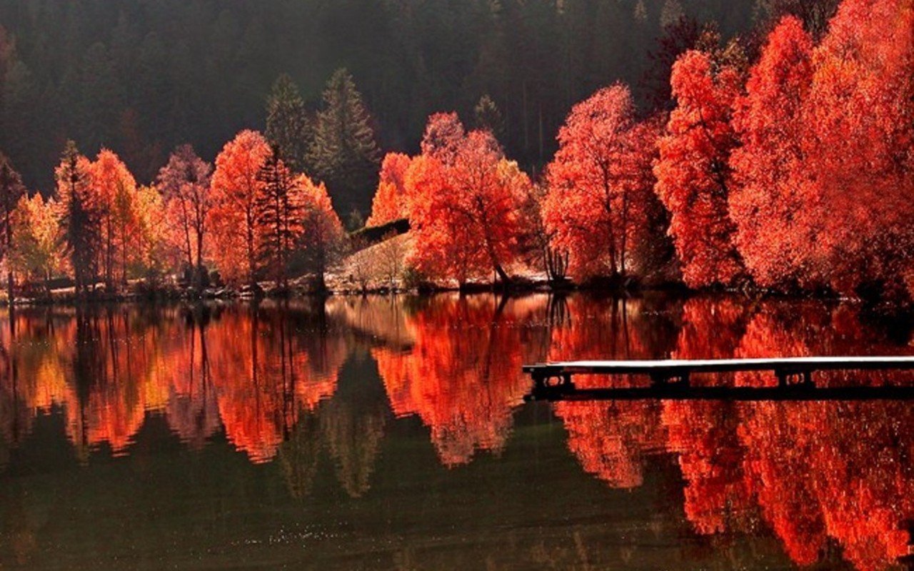 Осенний пейзаж в красных тонах