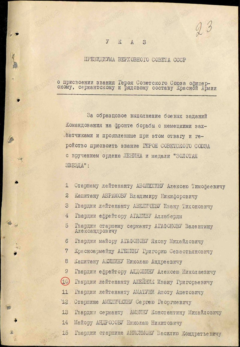 Герои Советского Союза. Иван Григорьевич Алейников