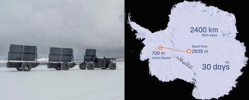 Солнечный багги должен выехать в путь со станции Union Glacier, достичь Южного полюса и вернуться обратно. Полярный день означает, что фотоэлектрические панели будут освещаться 24 часа в сутки.
