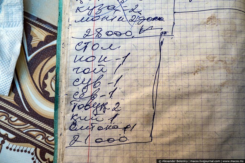 После плотного обеда из восьми позиций принесли счёт, записанный в тетрадку. 21 тысяча сум это 167 рублей. 