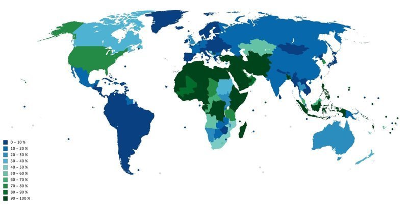 Карта распространенности мужского обрезания.