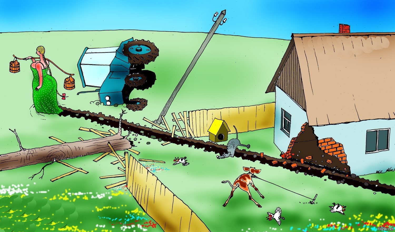 Сосед пилит. Карикатуры про сельское хозяйство. Карикатуры про деревню. Дачные карикатуры. Домик в деревне карикатура.