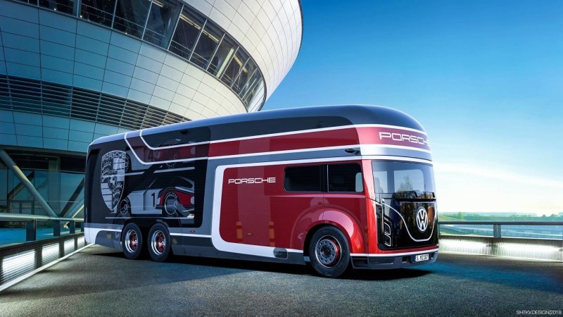 Российский дизайнер придумал автобус для перевозки гоночных Porsche