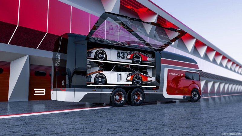 Российский дизайнер придумал автобус для перевозки гоночных Porsche