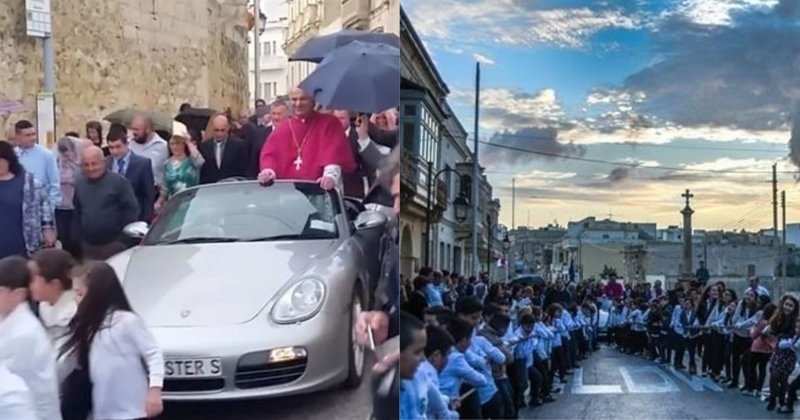 Мальтийский священник прокатился на Porsche, запряженном детьми