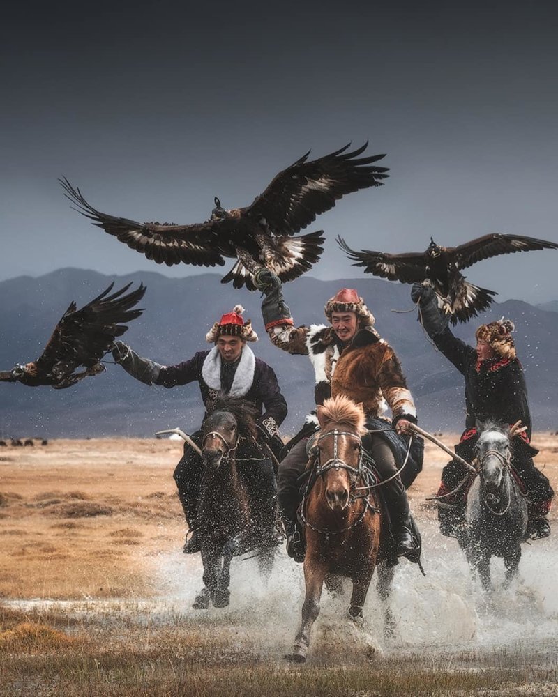 Монгольские охотники с беркутами: потрясающая связь между человеком и птицей