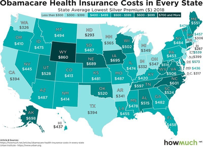 Расходы на страховую медицину в каждом штате США