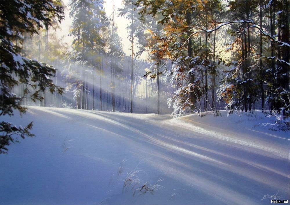 Зимний солнечный пейзаж картины
