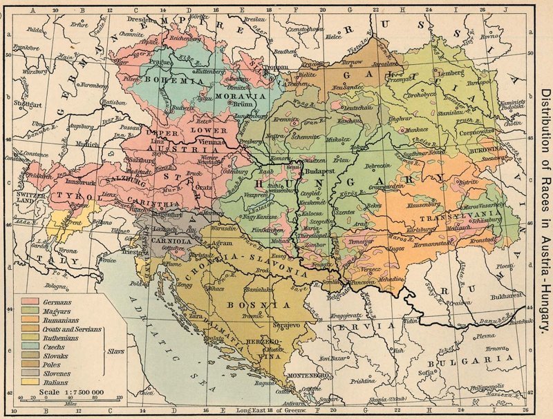 Карта Австро-Венгрии, 1913 год