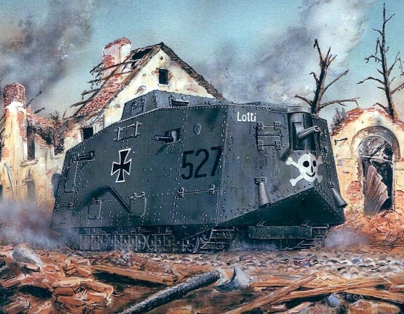 В нарисованном виде немецкий A7V кажется более устрашающим