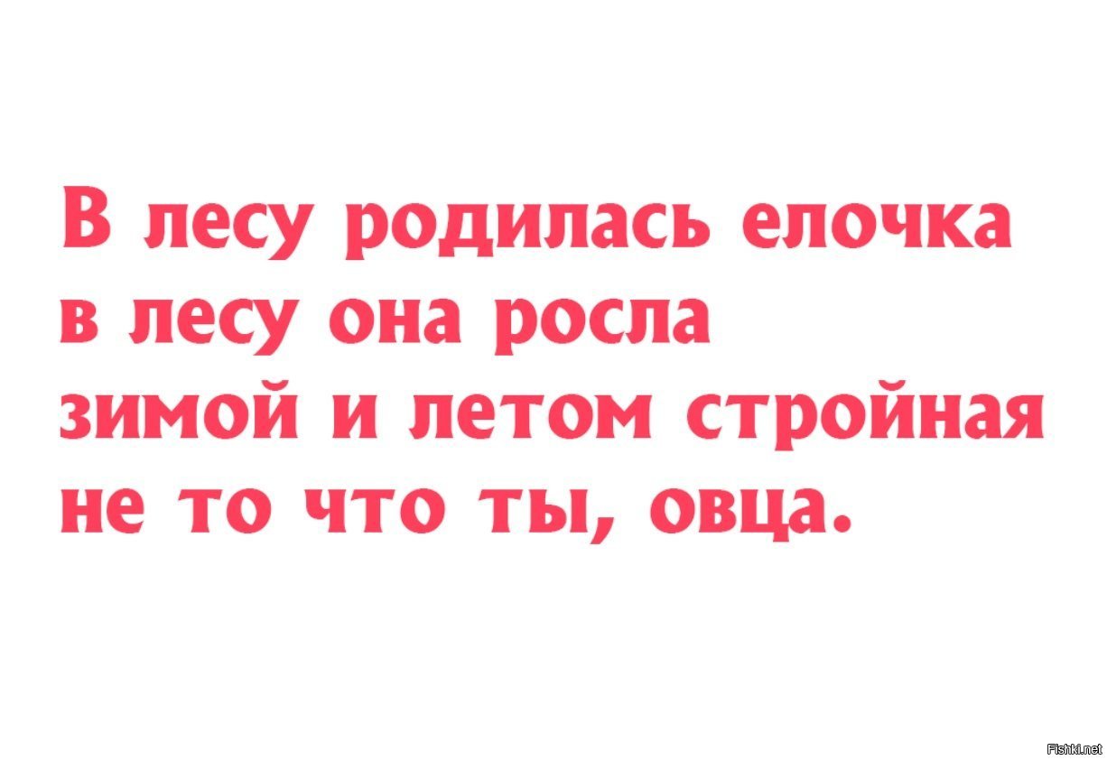 В лесу она росла зимой и летом. В лесу родилась ёлочка. В лесу она росла. В лесу родилась елочка не то что ты овца. В аду родилась елочка.