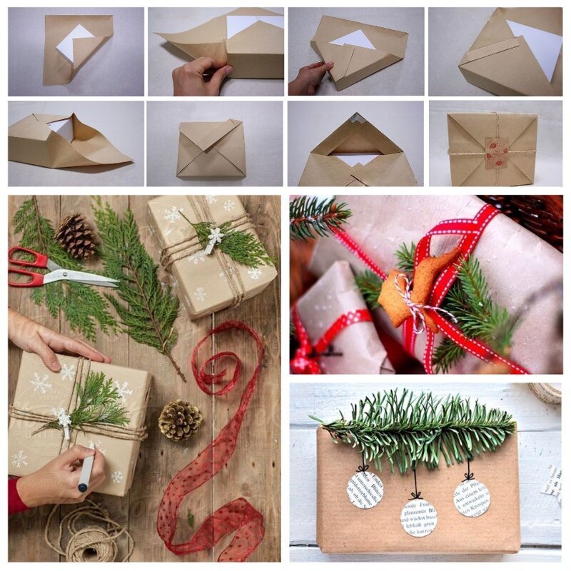 Оберните коробку с подарком по приведенной схеме и декорируйте