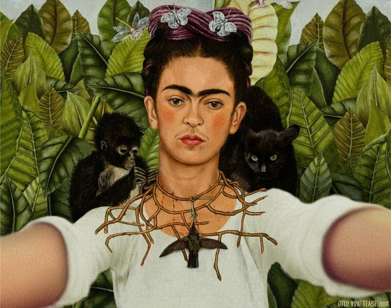 Автопортрет с ожерельем с шипами и колибри - Frida Kahlo, 1940