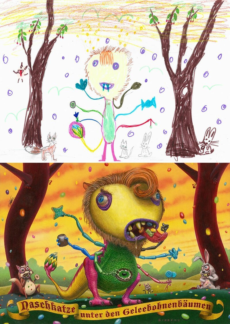 Монстромания: профессиональные художники превращают детские каракули в уникальные картины