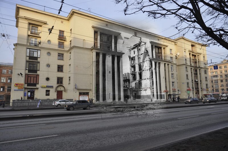 Ленинград 1943-2013. Ивановская 9. Разрушенный дом 1940 года постройки 