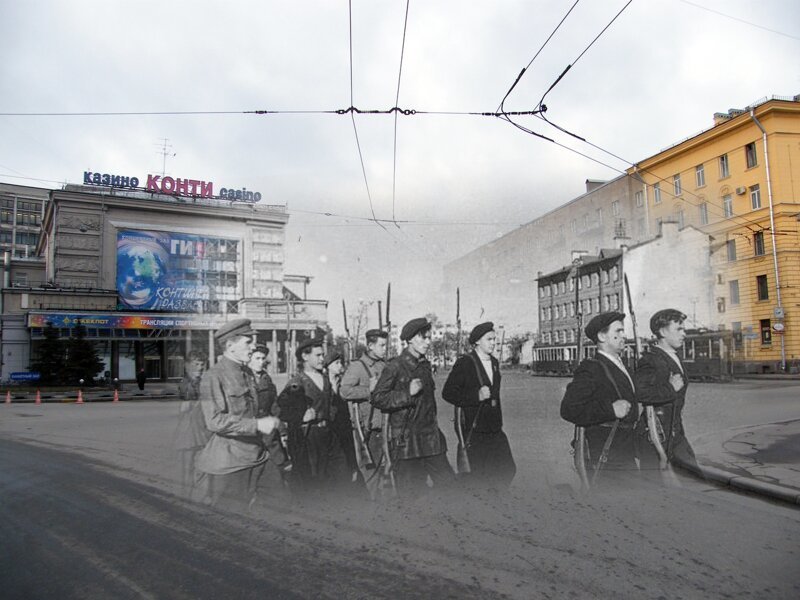 Ленинград 1941-2009 Выборгская сторона. Ополченцы на площади Калинина 