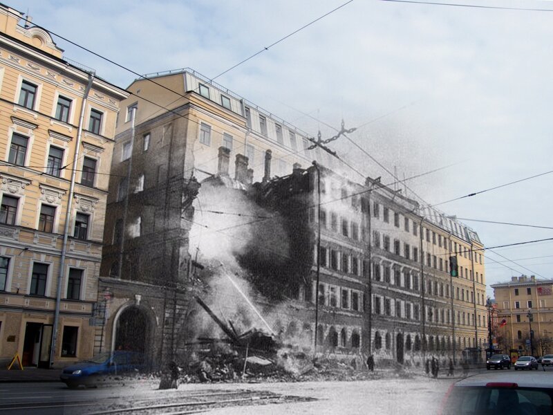 Ленинград 1942-2009 Невский 174. Попадание бомбы в школу 
