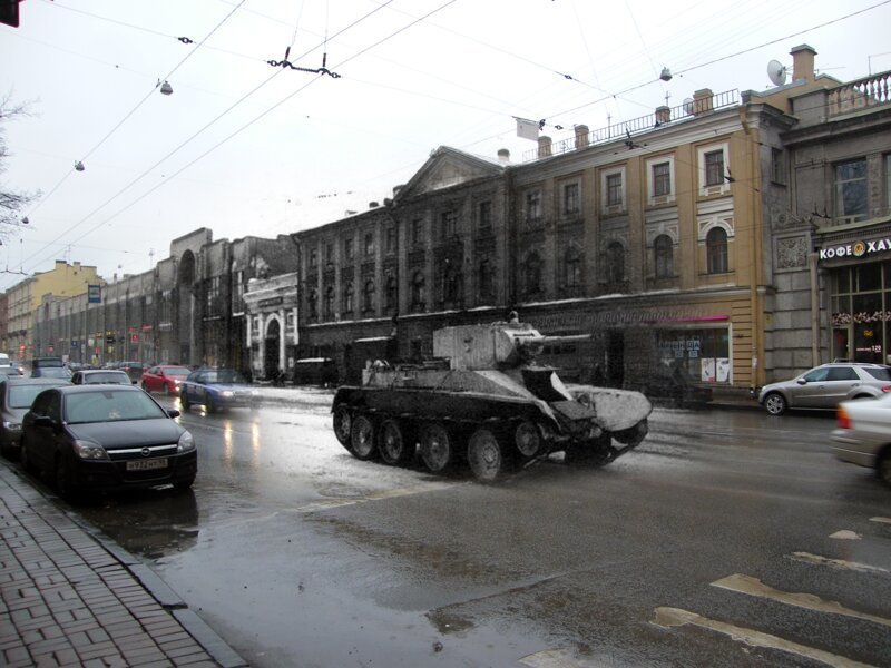 Ленинград 1943-2009 Литейный проспект. Легкий танк БТ-5 направляется к месту боевых действий 