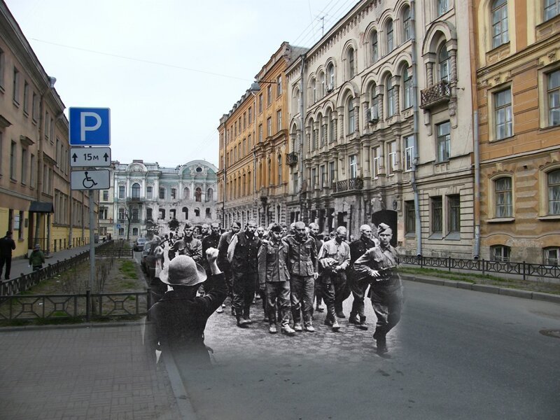 Ленинград 1942-2009 Моховая улица. Пленные гитлеровцы на улицах осажденного города летом 1942